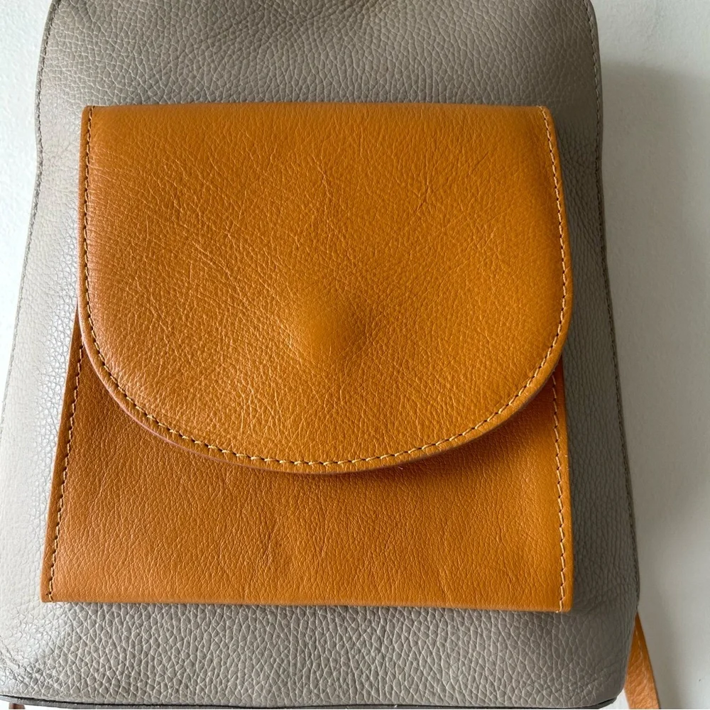 Divina Firenze Pebbled Leather Mini Backpack Purse Grey Camel Brown
